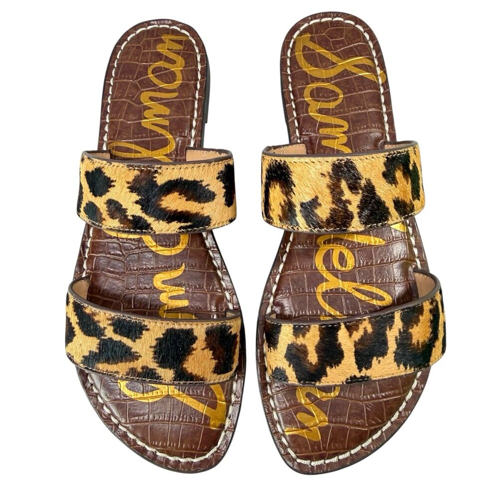 NIB Sam Edelman Gala Leather 2 Strap Sandals Leopard Print Cow Hair Size 7.5